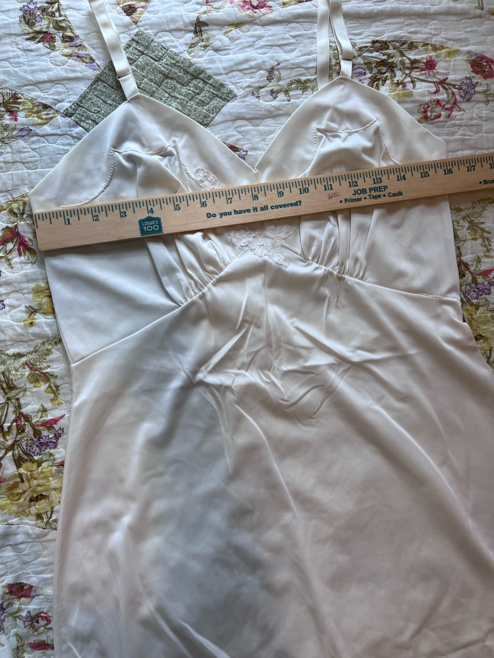 VTG Ivory White Full Slip Dress Floral Lace Embroidered Scallop Medium - Picture 8 of 13